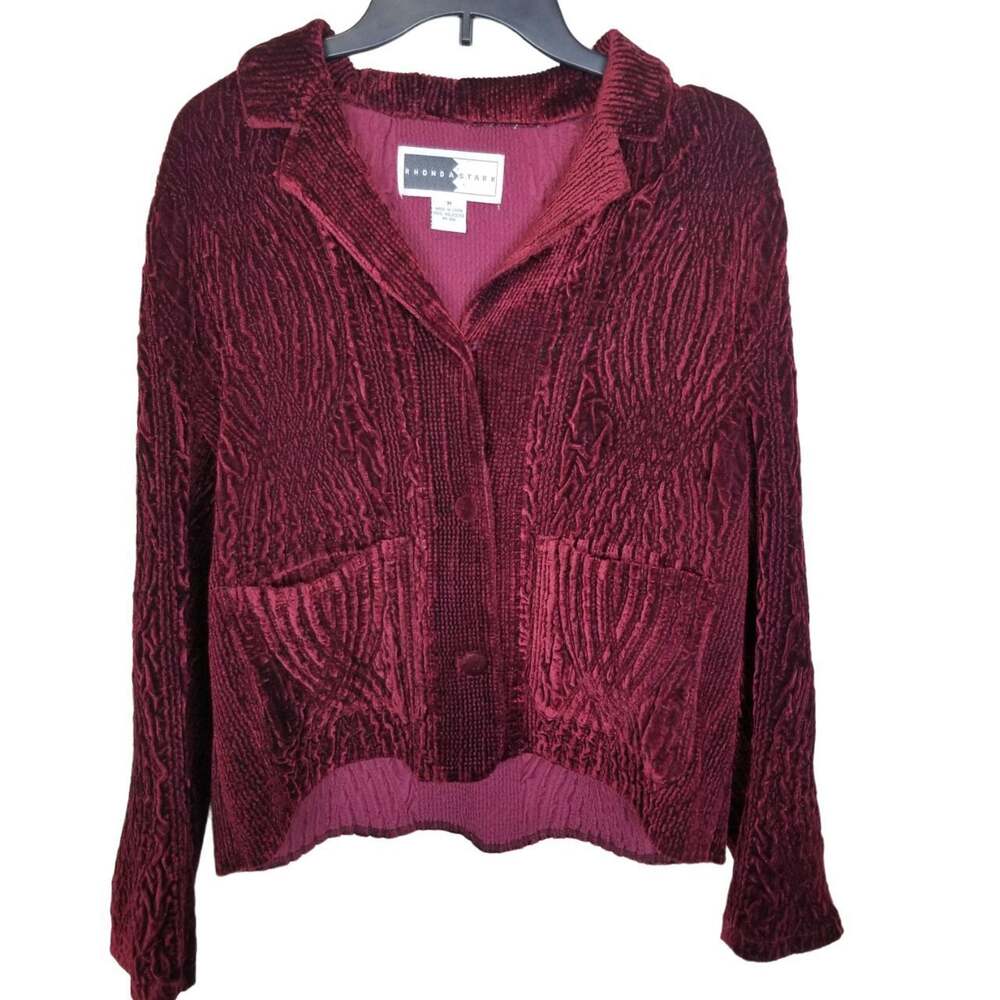 Vintage Rhonda Stark Womens Textured Blazer Size M Whimsygoth Burgundy Witchy